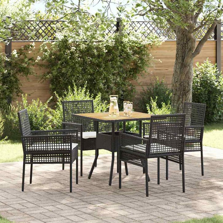 vidaXL Tuin Eettafel Set 5 pcs Zwart poly rattan, Tuin en Terras, Tuinsets en Loungesets, Nieuw, Verzenden