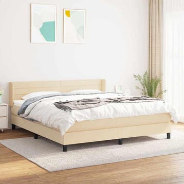 vidaXL Boxspring met matras stof crèmekleurig 160x200 cm, Verzenden