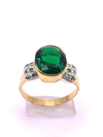 Zonder minimumprijs - Ring - 9 kt. Geel goud, Zilver Smaragd