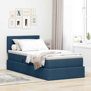 vidaXL LED opbergbed met matras Blauw 100 x 200 cm Stof, Verzenden