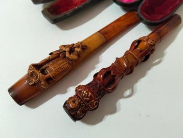 Sigarettenhouder (2) - Meerschaum (sepioliet) en amber, Nieuw