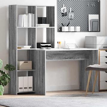 vidaXL Bureau met plank Grijs Sonoma 138,5 x 55 x 143 cm, Verzenden, Nieuw