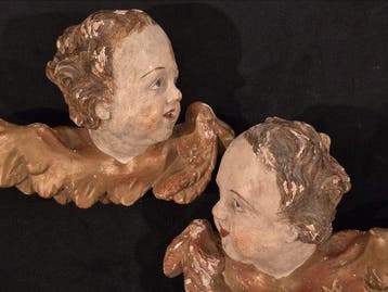 sculptuur, Antica Coppia cherubini putti legno policromi