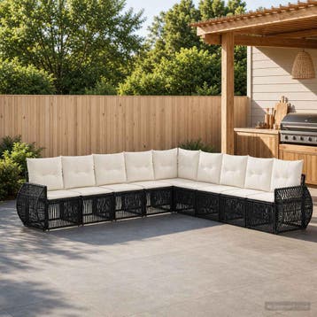 vidaXL Tuinbank Set 9 st Zwart en Crème Wit poly rattan, Verzenden, Nieuw