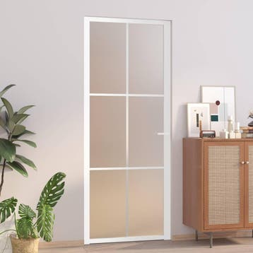 vidaXL Binnendeur 83x201,5 cm matglas en aluminium wit, Doe-het-zelf en Bouw, Verzenden, Nieuw