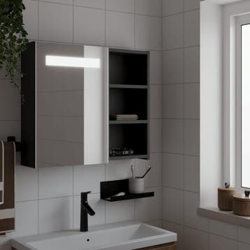 vidaXL Badkamerkast met spiegel en LED 60x13x52 cm zwart, Verzenden, Nieuw