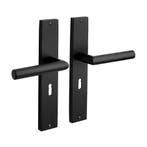 Geveerde deurklink Ferro mat zwart op schild met sleutelg..., Ophalen of Verzenden, Nieuw, IJzer, Klink of Kruk