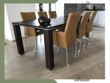 Set van 6 leren eetkamerstoelen met wieltjes en armleuning, Ophalen of Verzenden, Nieuw, Eén