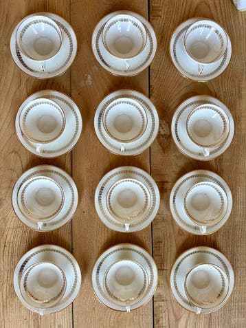 Limoges - Service à thé et café (12) - Porcelaine, Plaqué or