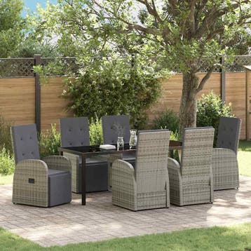vidaXL Tuin Eettafel Set 7 st Grijs poly rattan, Tuin en Terras, Verzenden, Nieuw