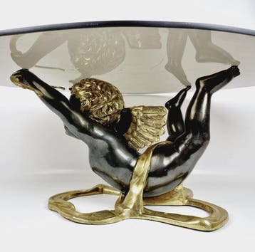 Salontafel - Brons, Glas - Cupid Salontafel bronzen, Antiek en Kunst