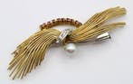 Broche - 18 karaat Geel goud, Witgoud Parel - Robijn, Handtassen en Accessoires, Antieke sieraden