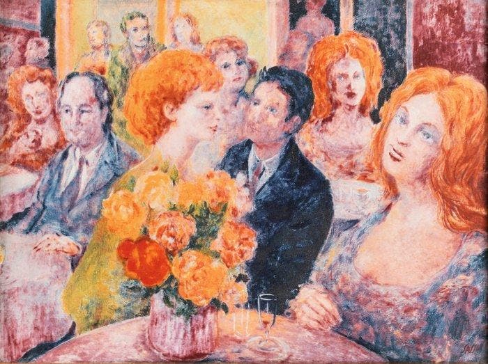 Aligi Sassu (1912-2000) - Caffè delle rose, Antiquités & Art, Antiquités | Autres Antiquités