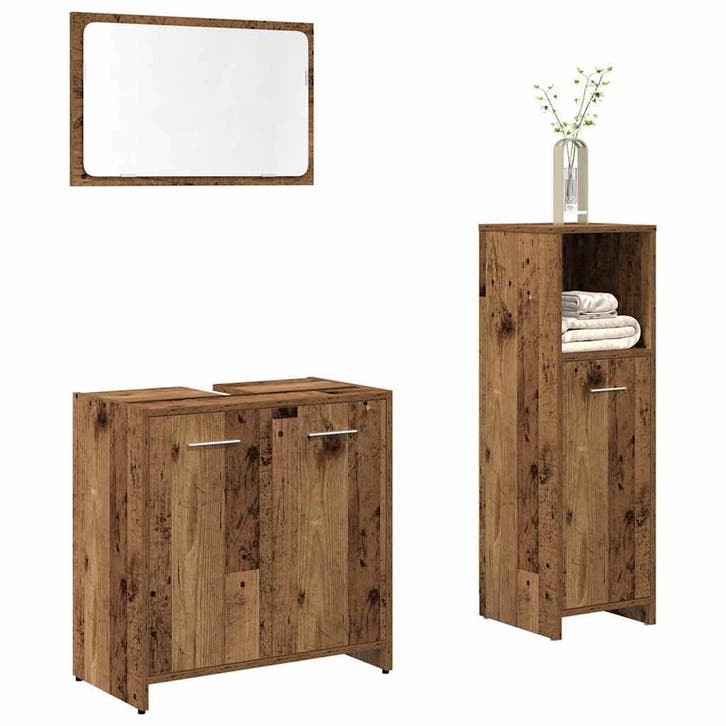 vidaXL 3-delige Badkamermeubelset bewerkt hout oud, Maison & Meubles, Salle de bain | Meubles de Salle de bain, Envoi