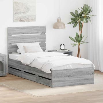 vidaXL Bedframe met lade Grijs Sonoma 90 x 200 cm, Verzenden, Nieuw