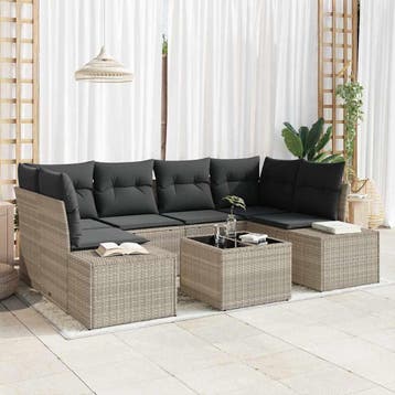 vidaXL Tuinbank Set 7 st Lichtgrijs poly rattan, Tuin en Terras, Verzenden, Nieuw