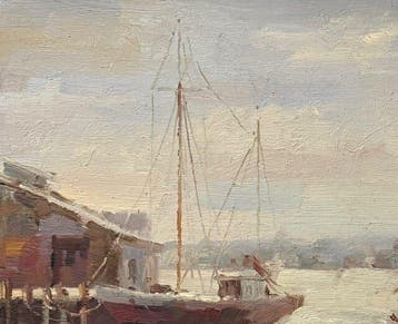 M.Provost ( 1959- ) - Quai animé avec bateaux