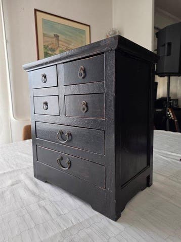 meuble de métier - cabinet bois noirci - 6 tiroirs - début