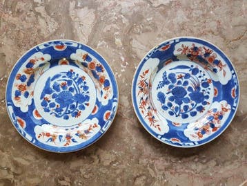 Prachtige paar Imari-borden uit de Qing-dynastie – Blauw,