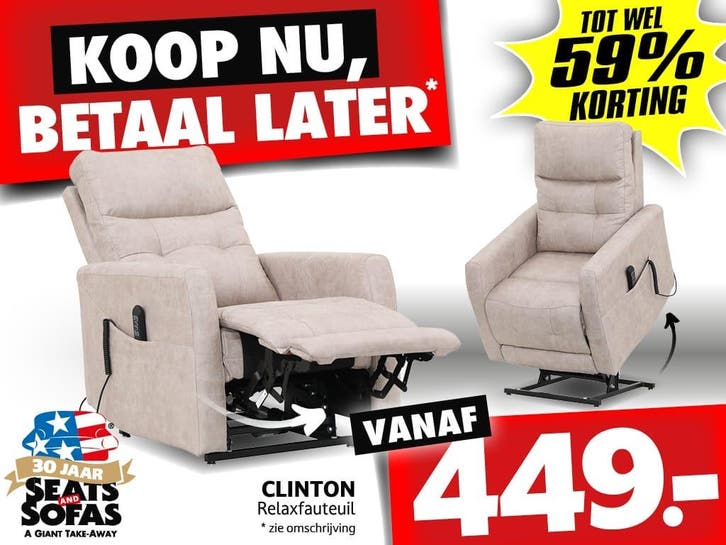 Clinton Zetel vanaf €449.-  Betaal in 12x zonder rente!, Huis en Inrichting, Zetels | Zetels