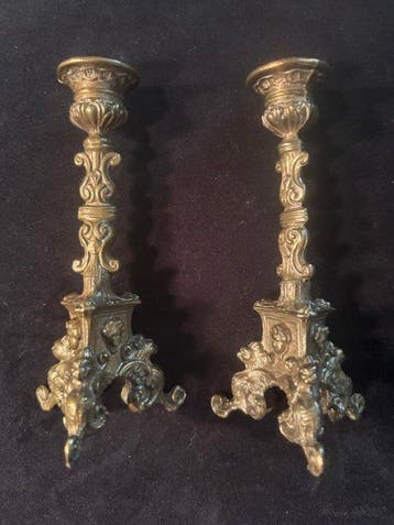 Kaarsenhouder (2) - Verguld brons - Rococo-stijl