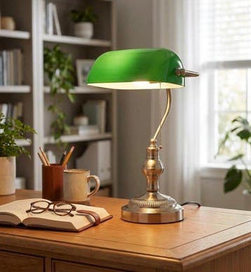 Banker Lamp Vintage - Bureaulamp - Kristal, Messing -