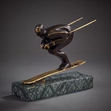 Statue, Bronzen sculptuur van een skiër. Naar: Nick - 20 cm