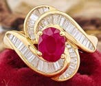 Bague - 18 carats Or jaune Rubis - Diamant