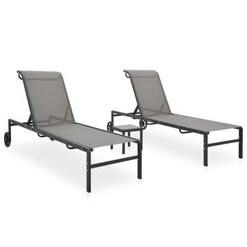 vidaXL Ligbedden 2 st met tafel textileen en staal, Verzenden