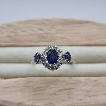 Zonder minimumprijs - Ring Zilver - 1.20ct. tw. Saffier, Nieuw