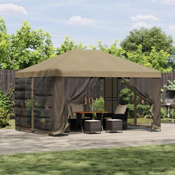 vidaXL Tuin gazebo met zijwanden 4 × 3 m Beige Polyester en, Verzenden