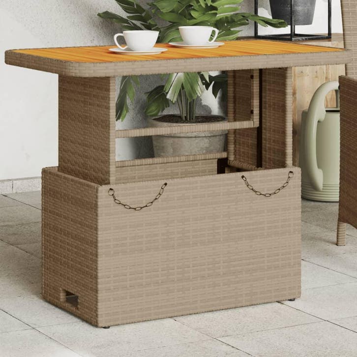 vidaXL Tuintafel 90x55x71 cm poly rattan en acaciahout beige, Tuin en Terras, Tuintafels, Nieuw, Verzenden