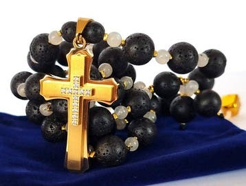 Lava steen & Labradoriet – christelijke halsketting –
