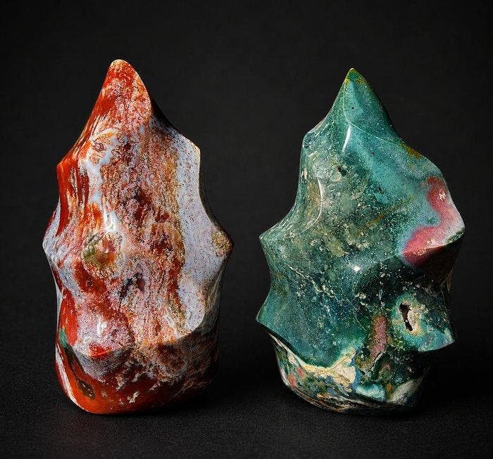 Ocean Jasper Flame Pair – Rood naar blauw-groene, Collections, Minéraux & Fossiles