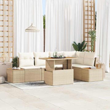 vidaXL Tuinbank Set 6 st Beige Poly rattan, Verzenden, Nieuw