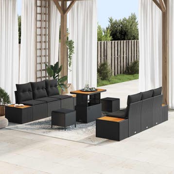vidaXL Tuinbank Set 9 st 8-Aantal zitplaatsen Zwart Poly, Tuin en Terras, Verzenden, Nieuw