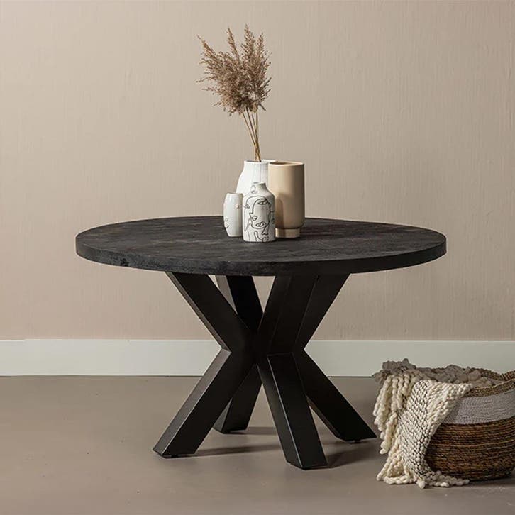 Mangohouten Eettafel Rond Tara 130 cm Zwart (5cm), Huis en Inrichting, Tafels | Eettafels, Nieuw, Overige houtsoorten, Rond, Verzenden