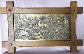 Jachttafereel met herten, honden en zwijn - Plaquette -