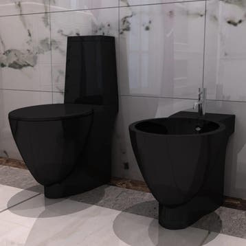 vidaXL Toilet- en bidetset keramiek zwart, Verzenden, Nieuw