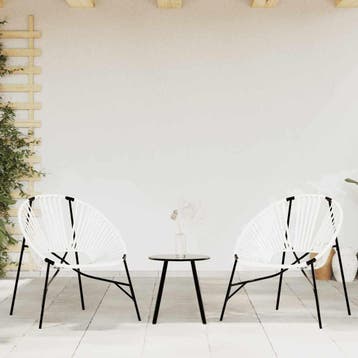 vidaXL Tuinstoelenset 3-delig poly rattan zwart en wit, Jardin & Terrasse, Verzenden