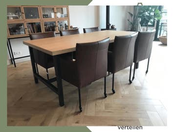 Set van 6 leren kuip eetkamerstoelen - met wieltjes -, Ophalen of Verzenden, Nieuw, Eén