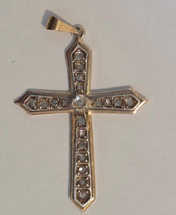Pendentif en forme de croix - 9 carats Or jaune, Argent