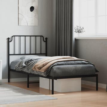 vidaXL Bedframe met hoofdbord metaal zwart 90x200 cm, Verzenden