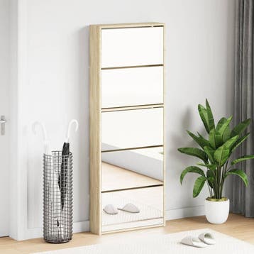 vidaXL Schoenenkast met 5 spiegels 63x17x169,5 cm eikenhout, Verzenden, Nieuw