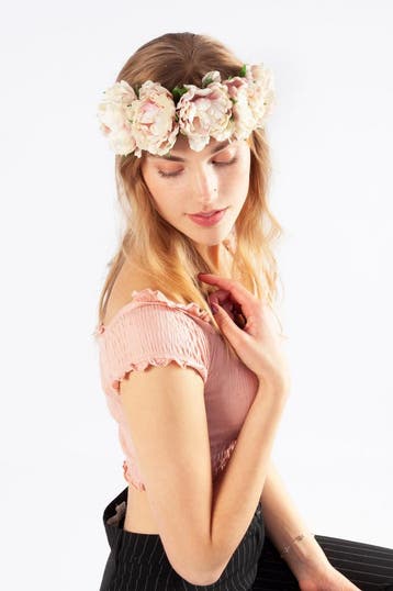 Bloemenkrans Haar Pioenrozen Lichtroze Creme Oudroze Bloemen, Ophalen of Verzenden, Nieuw