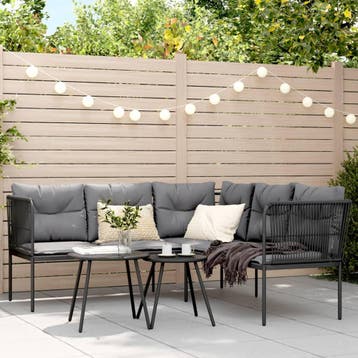 vidaXL Loungeset met kussens staal en textileen zwart, Tuin en Terras, Verzenden, Nieuw, Loungeset