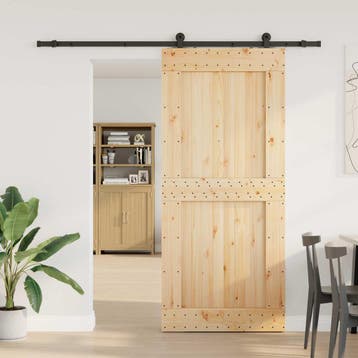 vidaXL Schuifdeur NARVIK Naturel en Zwart 100 x 210 cm, Doe-het-zelf en Bouw, Deuren en Vliegenramen, Verzenden, Nieuw
