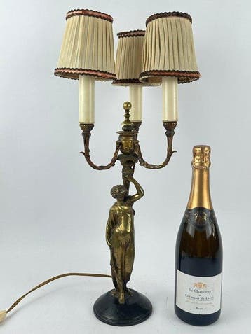Lampe de table avec figurine - Bronze, Marbre