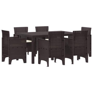vidaXL Tuin Eettafel Set 7 st Bruin Polt riet, Verzenden