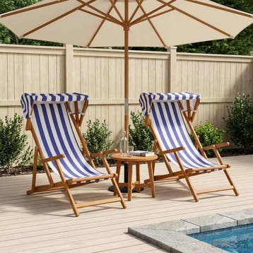 vidaXL Ligstoel 2 pcs 3 Positie massief eucalyptushout Blauw, Jardin & Terrasse, Chaises longues, Verzenden